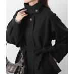 ステンカラーコート コート ベルト付ボリューム袖ステンカラーコート レディース