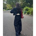 セットアップ 「SETUP」バックデザイン タックワイドデニムセットアップ/肩パッドつき レディース