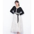 ショッピングニットワンピース ワンピース モール刺繍ドッキングニットワンピース