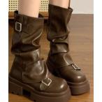 ショッピングエンジニアブーツ ブーツ 「25年秋冬新作」バックル付き厚底ボリュームソール エンジニアブーツ レディース
