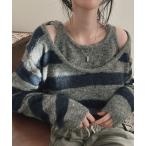 ニット セーター 「秋冬新作」レイヤード風肩見せボーダーニット レディース