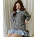 ニット セーター フリルレイヤードケーブルニット レディース