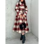 コート アウター ミディレングスシャギーチェックコート レディース