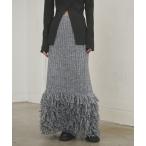 ショッピングロングスカート スカート フリンジリブニットロングスカート