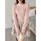 ショッピングケーブル ニット セーター ケーブルレタリングニット レディース