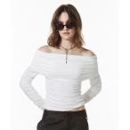 tシャツ GATHER OFFSHOULDER LONG TOPS/ギャザーオフショルダーロングトップス レディース
