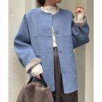 ジャケット ノーカラージャケット リバーシブルコクーンジャケット レディース