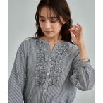 ショッピングフリル ブラウス シャツ 「洗える」胸元タックフリル長袖ブラウス レディース