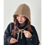 ニット帽 ニットキャップ ブークレ紐付きビーニー レディース