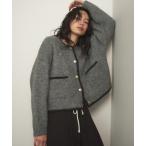 カーディガン 配色メタルボタンブークレカーディガン レディース