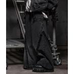 ジーンズ 「ERAR」ロゴ刺繍フリンジデザインスプレー加工ワイドフレアデニムパンツ メンズ レディース