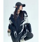 カーディガン 韓国ファッション ペンキペイントデザインニットカーディガン レディース