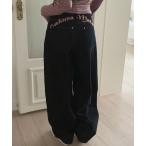 ジーンズ デニム デニムパンツ バックエンブロイダリーロゴワイドデニムパンツ レディース