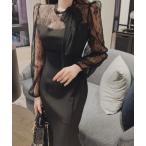 ドレス 「結婚式・二次会」リボンネックシアースリーブドレス