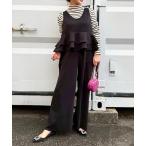 サロペット オーバーオール ウエストフリルストレッチサロペット レディース