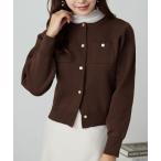 カーディガン 金ボタンデザインクルーネックカーディガン レディース