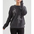 ショッピングスパンコール ニット セーター クルーネック リボン スパンコール ニット プルオーバー レディース