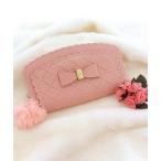 財布 ピンク リボン＆ファーチャーム付き長財布 レディース メンズ