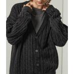 カーディガン 「Alfred Alex」ヴィンテージ加工 ピグメント ワンポイントロゴ刺繍 オーバーサイズ ケーブルニットカーディガン メンズ レディ