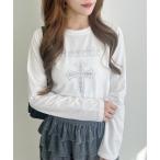 tシャツ ラインストーンクロスロングTシャツ レディース