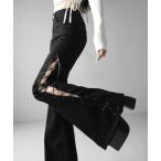 ジーンズ デニム デニムパンツ 「 ２color ／ ３size 」レースアップカットアウトストレッチフレアデニム ／ lace up cutout