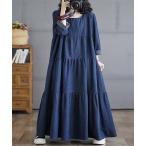 ショッピングマキシ丈ワンピース ワンピース マキシ丈デニムティアードワンピース