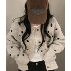 カーディガン ドット柄クルーネックニットカーディガン レディース