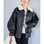ショッピングアメカジ ブルゾン アウター ボア襟付きレザーライクヴィンテージブルゾン レディース