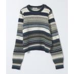 ショッピングボーダー ニット セーター カラフルジャガードレトロボーダープルオーバー/605963 レディース