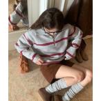 ショッピングボーダー ニット セーター ハーフジップボーダー柄ニットプルオーバー レディース