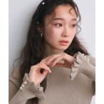 ニット セーター 洗える ストレッチ ｜ 袖口 ニット フリル ＆ パール RIB ニット ｜ 長袖 リブニット セーター ニットトップス レディース