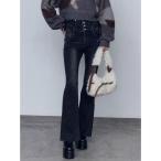 ショッピングリボン ジーンズ デニム デニムパンツ リボンハイウエストフレアパギンス レディース