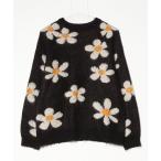 「TOWNCRAFT」 花柄長袖ニット X-SMALL ブラック レディース
