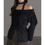 ショッピングニットタイ ニット セーター タイ付きシャギーオフショルニット レディース