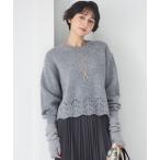 ニット セーター 「洗える」レーシーヘムデザイン パフスリーブ ニット レディース