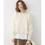 ニット セーター 「洗える」レーシーヘムデザイン パフスリーブ ニット レディース