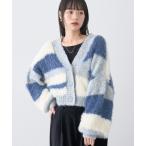 ニット セーター ポンポンヤーンミックスインターシャカーディガン レディース