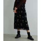 スカート フラワーデザインジャガードフリンジスカート