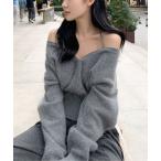 ニット セーター オフショルダーニットトップス レディース