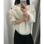ニット セーター ボタンデザインオフショルルーズニット レディース