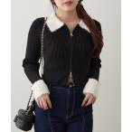 カーディガン フェザー切替リブカーデ レディース