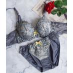ブラジャー ショーツセット 「美谷間＆丸胸を叶える！ナチュ盛りメイクブラ♪」上下セット/A~D/脇高贅沢なラメローズ刺繍！