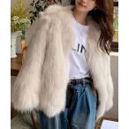 コート アウター ノーカラーファーコート レディース