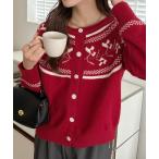 カーディガン ノルディック柄 クルーネック ニット カーディガン レディース