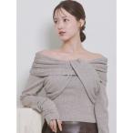 ショッピングオフショルダー ニット セーター 「Harukiさんコラボ」クロスオフショルダーギャザースリーブニット レディース