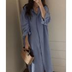 ワンピース 長袖ロングシャツワンピース