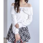 ニット セーター パールデザインフェザーオフショルニットトップス「大人 フェミニン ガーリー」「再入荷」 レディース
