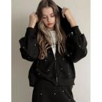 ショッピングリエディ パーカー 「MEISM by Re:EDIT」「2025AW PRE ORDER」ダンボールラインストーンクロップドフーディーブルゾン レディース