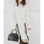 ワンピース レースアップニットワンピ