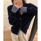 カーディガン バイカラー チェック 